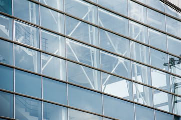 Modern glass facades of large buildings. Architecture elements