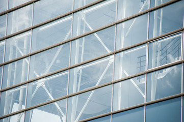 Modern glass facades of large buildings. Architecture elements