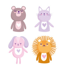baby shower, cute cartoon animals lion cat bear and dog