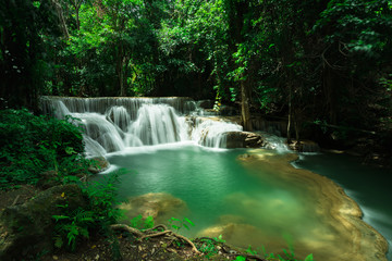 Fototapeta na wymiar Landscape of Huai Mae Khamin Waterfall in National Park, Kanchanaburi, Thailand