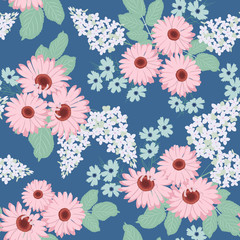 Obraz premium Seamless vector illustration with lilac and gerbera