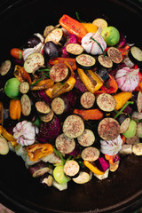 vegetables in a cauldron in nature