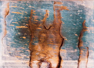 Rusted metal background. Weathered texture. Brown blue old grunge wall surface.