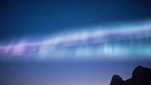 Aurora Dusk to Milky Way Galaxy Time Lapse and Aquarids Meteor Showers Over Cliff