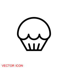 Fototapeta na wymiar Cupcake icon. Cupcake shop logo template. Pink creamy glossy cake illustration.