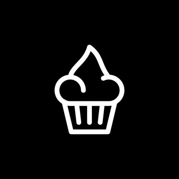 Cupcake icon. Cupcake shop logo template. Pink creamy glossy cake illustration.