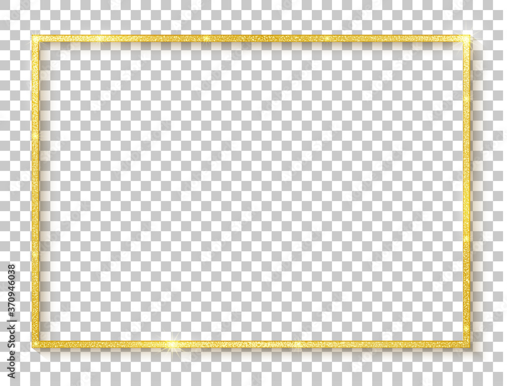 Poster 3d gold rectangle border. gold frame boarder. golden vintage border. shiny glowing realistic rectang