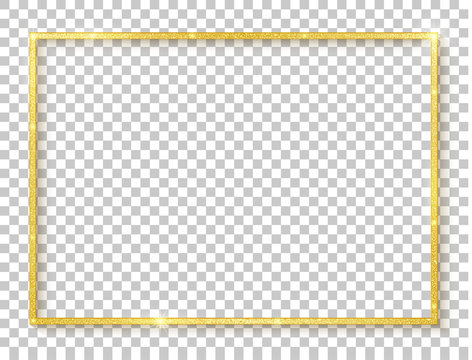 3D gold rectangle border. Gold frame boarder. Golden vintage border. Shiny glowing realistic rectangle boarder isolated on background. Luxury golden frame. Design rectangular frame with shadow. Vector