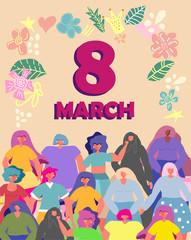 8 march, International Women's Day. Feminism concept template design.