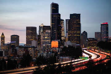 Fototapeta na wymiar city skyline at night, Seattle