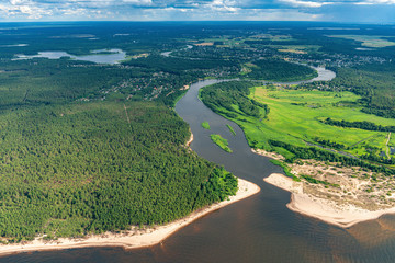 aerial view over the Gauja river in Latvia