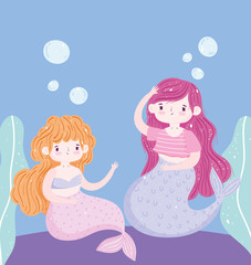 cute little mermaids decoration cartoon under the sea