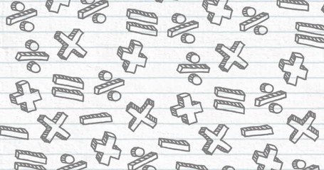 Mathematical symbols against white lined paper - Powered by Adobe
