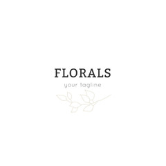 Hand drawn simple floral logo template. A branch with leaves. Vector illustration.