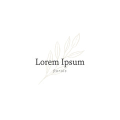 Simple floral logo template with vector hand drawn leaves.