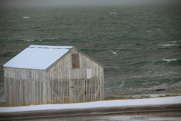 Shack for drying fish in West fjords, Iceland.