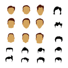 Set of different men's haircuts. Stylish design. Male heads in vector