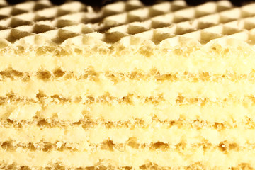 Waffle texture. Textured wafer close-up. Baking background.