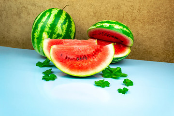 Close-up of fresh slices of red watermelon