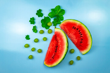Close-up of fresh slices of red watermelon