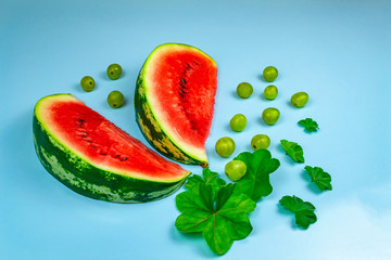 Close-up of fresh slices of red watermelon