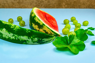 Close-up of fresh slices of red watermelon
