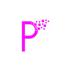 Pixel Letter P Logo Design Template. Digital Letter p Technology Icon Logo Design Element. Stock illustration
