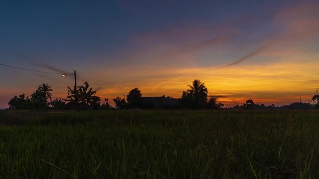 Time Lapse : House At Paddy Field Of Kedah,Malaysia From Day To Night.HD