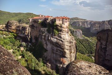 Fototapeta na wymiar dramatic landscape of Meteora monasteries built on vertical rock formations in Greece