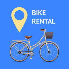 Realistic 3d Detailed Bike with Front Wicker Basket Card. Vector