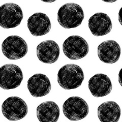Seamless pattern. Shapeless circles and dots of different sizes, handicraft.