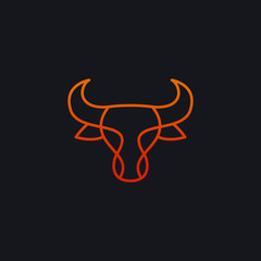 Bull head logo. Abstract stylized cow or bull head icon. Premium logo for steak house, meat restaurant or butchery. Taurus symbol. Vector illustration.
