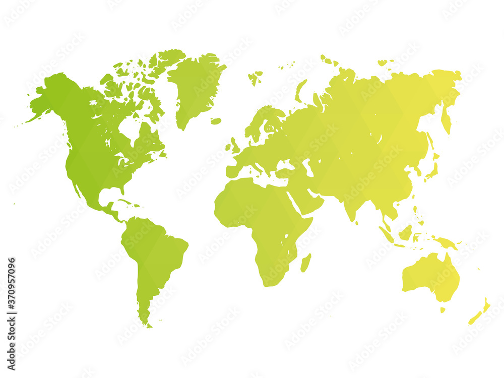 Poster map of world. green low poly gradient of rhombus shapes. modern vector polygonal design