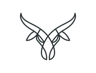Bull head logo. Abstract stylized cow or bull head icon. Premium logo for steak house, meat restaurant or butchery. Taurus symbol. Vector illustration.
