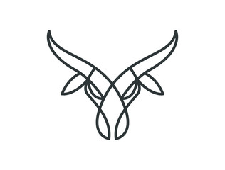 Bull head logo. Abstract stylized cow or bull head icon. Premium logo for steak house, meat restaurant or butchery. Taurus symbol. Vector illustration.
