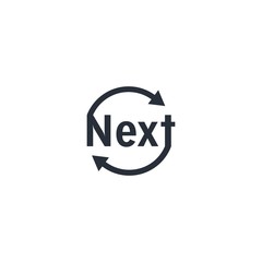Next. Word sign. Vector icon isolated on white background.
