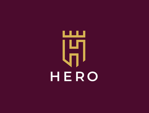 Heraldic Letter H monogram. Elegant minimal logo design. Letter H + Crown + Shield.
