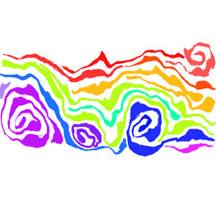 Obraz premium Brush painted wave pattern. Colorful rainbow free hand stripes grunge background.