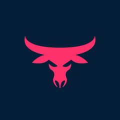 Bull head logo. Abstract stylized cow or bull head icon. Premium logo for steak house, meat restaurant or butchery. Taurus symbol. Vector illustration.
