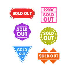 Colorful Sold Out Labels or Stamps Set. Vector