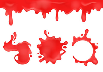 Realistic 3d Detailed Strawberry Syrup Blots Set. Vector