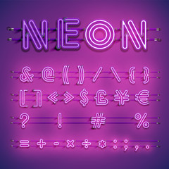 Realistic dashed neon font with shadows, glow and wires