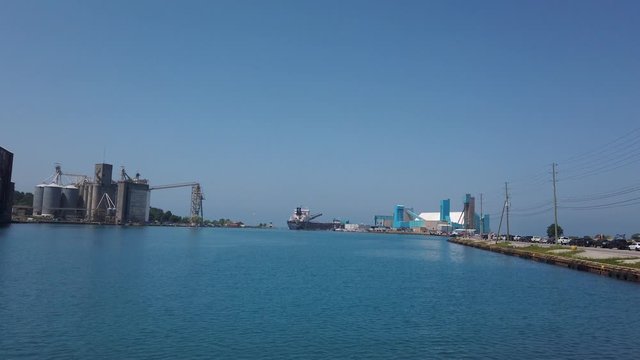 Goderich Harbour With The Grain Elevator Storage Silos And The Goderich Salt Mine With A Great Lakes Bulk Carrier Ship Loading On Lake Huron The Great Lakes Ontario Canada