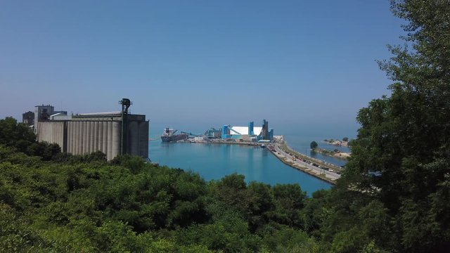 Goderich Harbour With The Grain Elevator Storage Silos And The Goderich Salt Mine With A Great Lakes Bulk Carrier Ship Loading On Lake Huron The Great Lakes Ontario Canada