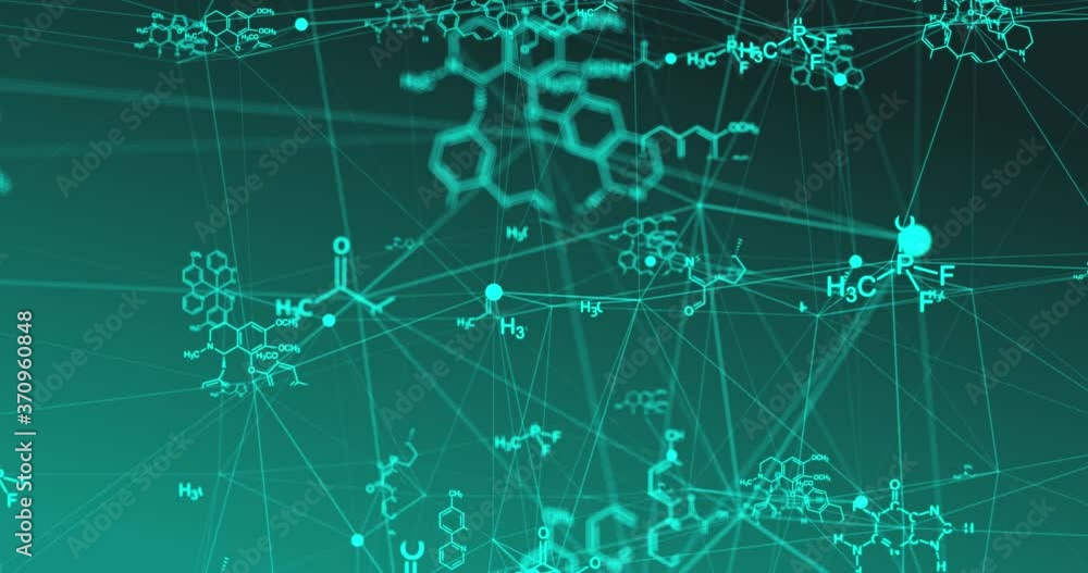Wall mural chemical formulas move in space, science and mathematical research and development concepts. video l