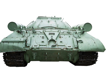 back of Russian tank iosif stalin 2 on a white background, weapons and fighting.