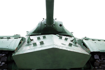 Front of Russian tank iosif stalin 2 on a white background, weapons and fighting.