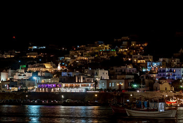 Fototapeta na wymiar Night scene of Chora, Mykonos, Greece