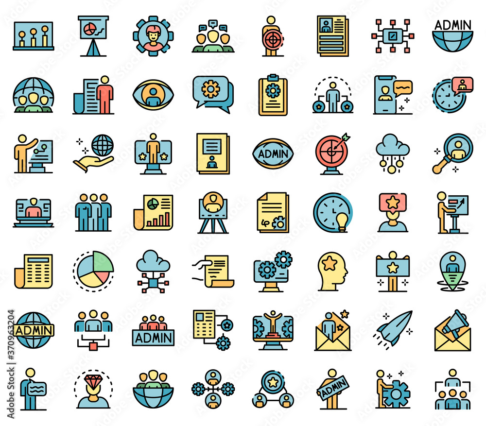 Poster it administrator icons set. outline set of it administrator vector icons thin line color flat on whi