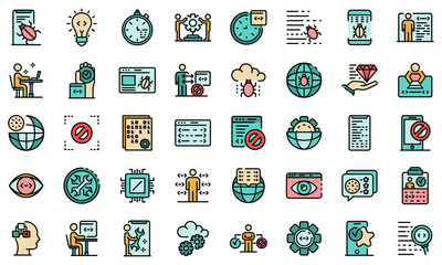 Fototapeta premium Testing software icons set. Outline set of testing software vector icons thin line color flat on white